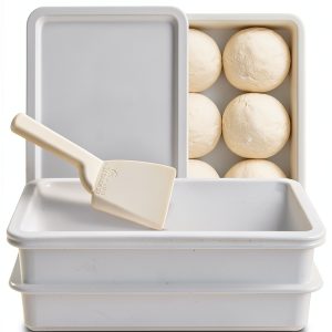DoughMate® Artisan Kit – 2 Pizza Dough Proofing Trays, 1 Lid, and Dough Scraper – Food Contact Certified, Stackable, Made in USA-0