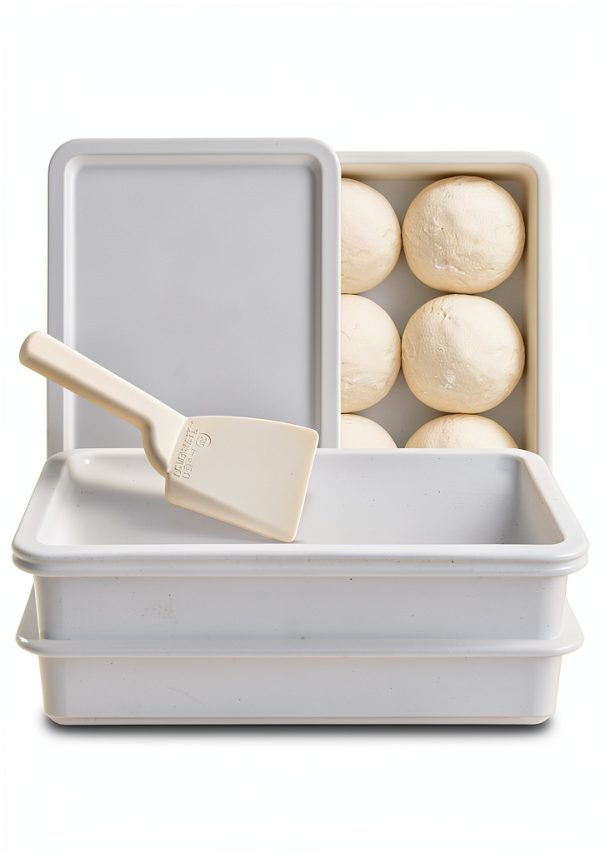 DoughMate® Artisan Kit – 2 Pizza Dough Proofing Trays, 1 Lid, and Dough Scraper – Food Contact Certified, Stackable, Made in USA-0