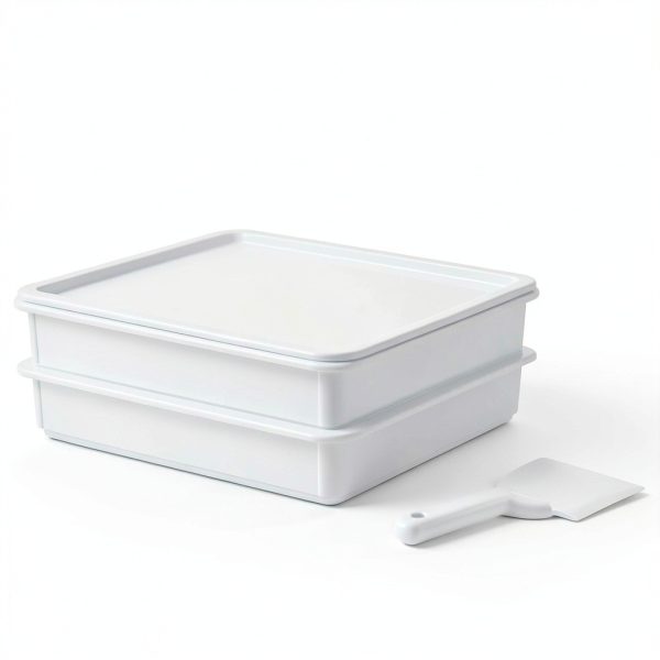 DoughMate® Artisan Kit – 2 Pizza Dough Proofing Trays, 1 Lid, and Dough Scraper – Food Contact Certified, Stackable, Made in USA-1