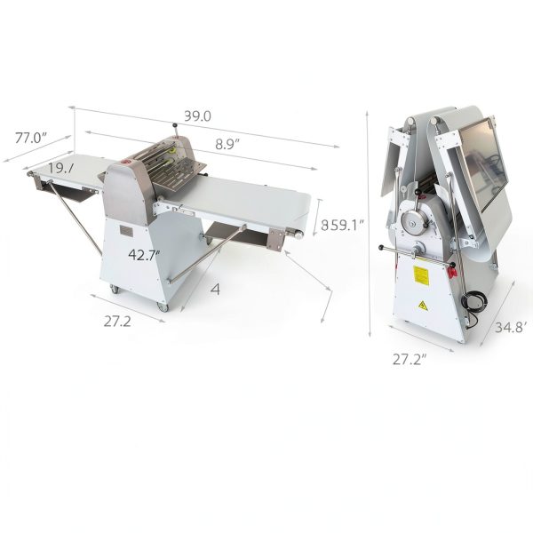 TECHTONGDA Dough Sheeter Fondant Roller 19.7" Silver Metal 220V-5